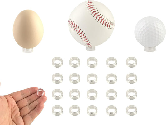 Small Clear Display Stand Ring Holder | 30 PCS (0.6 Inches) | Round Beveled Pedestal for Dragon Ball, Golf, Baseball, Egg, Spheres, Marble | Hold Up to 10lb | Perfect for Small Collections