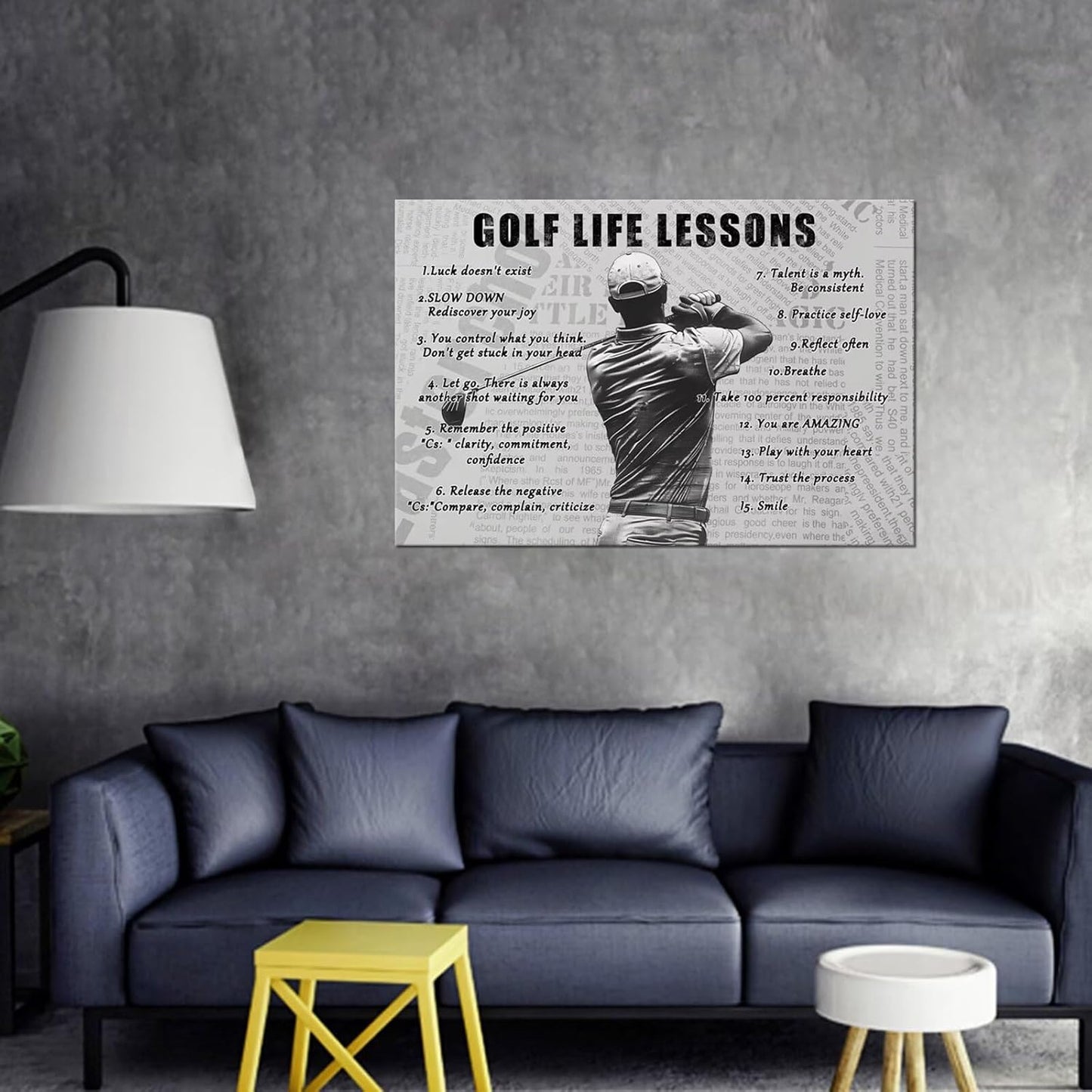 Golf Sports Wall Art Golf Life Lessons Wall Decor Golf Sign Retro Poster Boy Men Room Motivational Decorations Canvas Print Painting Artwork for Living Room Home Decorations Framed (12 x 16 inch)