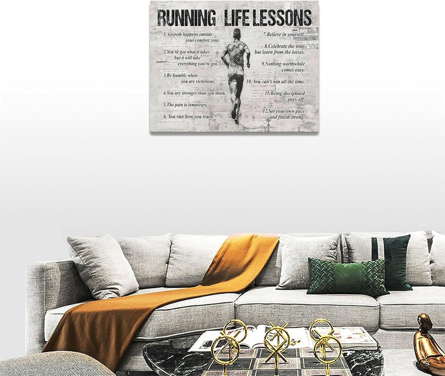 Running Life Lessons Wall Art Running Sports Wall Decor Running Sign Retro Poster Boy Men Motivational Decorations Canvas Print Painting Artwork for Bedroom Bathroom Living Room Gym 16"x12"