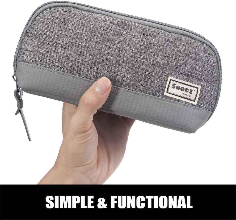 Sooez Wide-Opening Pencil Pen Case, Lightweight & Spacious Pencil Bag Pouch Box Organizer, Aesthetic Supply with Triangular Design for Adults, Grey