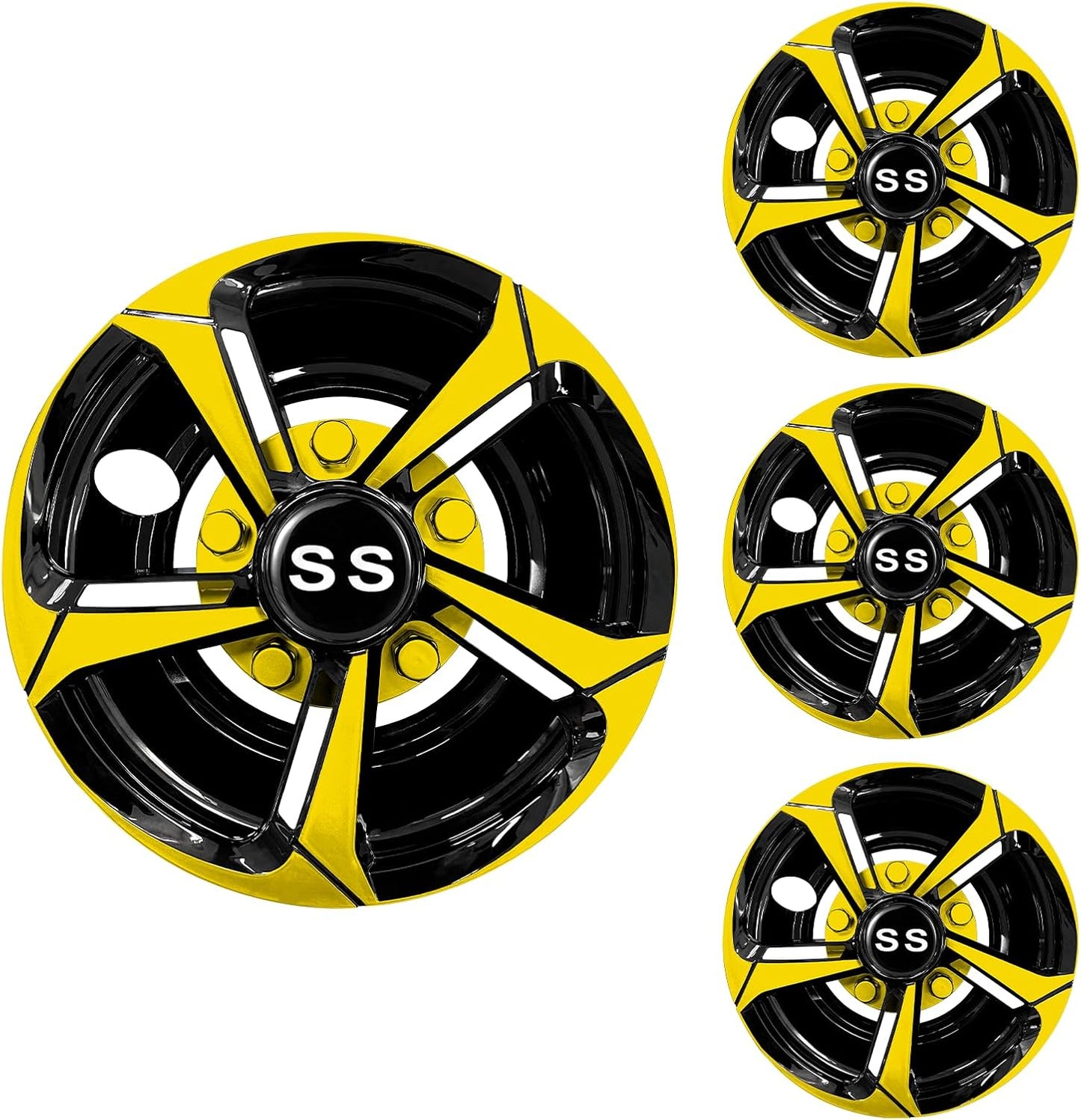 XUANYUDG0769 Golf Cart Hubcaps Wheel Covers for EZGO Club Car Yamaha Golf Cart Wheels and Tires Center Caps 8 Inch, Set of 4 Golf Cart Hub Caps, Black and Silver