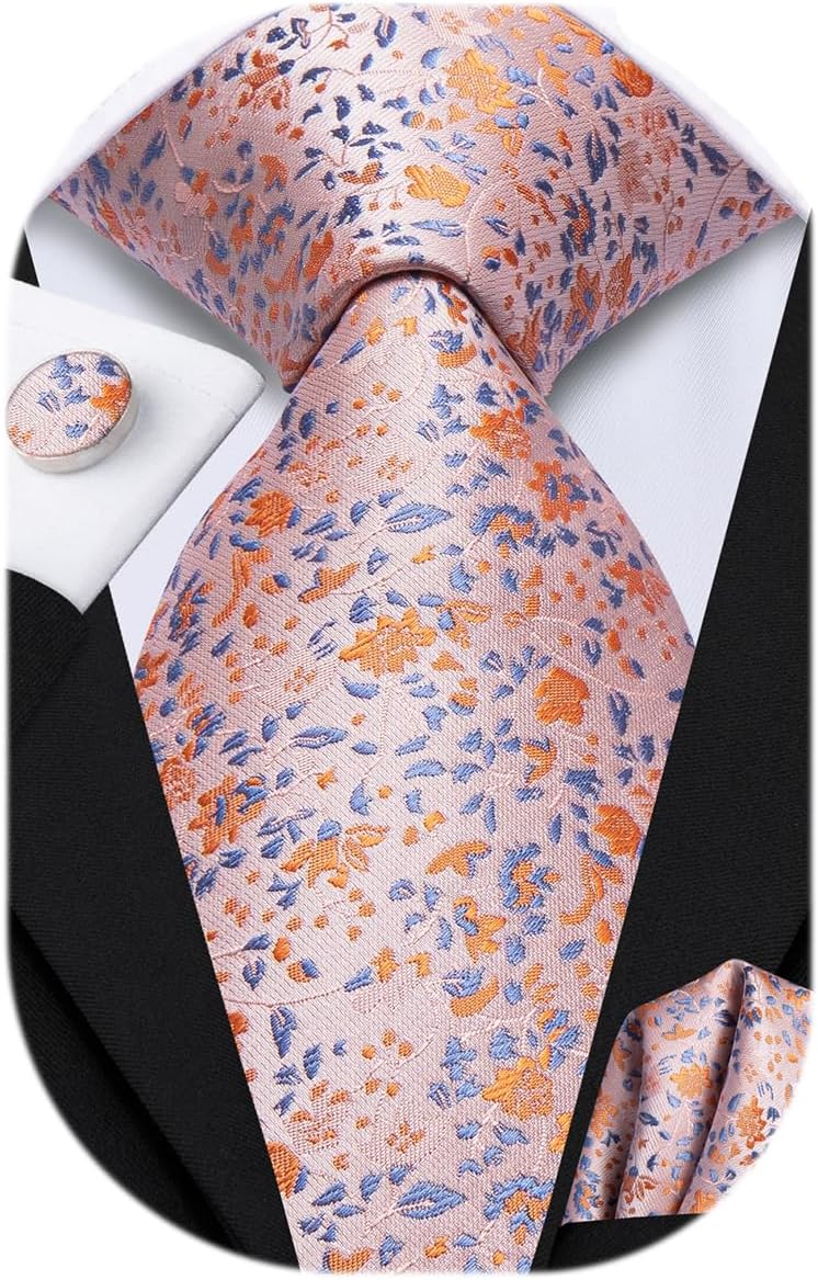 Dubulle Mens Paisley Striped Tie WOVEN Necktie for Men and Handkerchief Cufflinks Set Wedding Formal Business