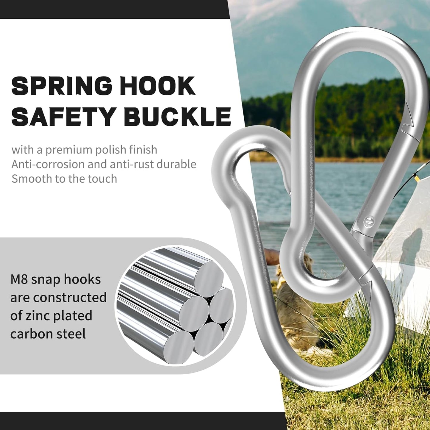 Carabiners Clip Spring Snap Hook,Heavy Duty Galvanized Steel Carabiner,Safety Quick Links Snap Hooks,Spring Clips for Swing Hammock Camping Keychain Outdoor