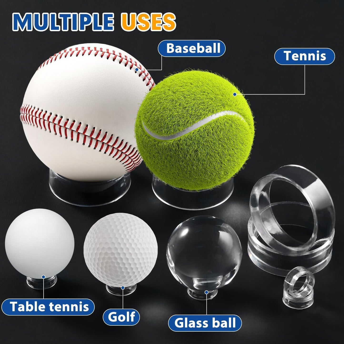 Party Zealot 30 pcs Large Acrylic Clear Baseball Stands 1-5/8" Size Display Holders for Large Round Object Soccer Softballs