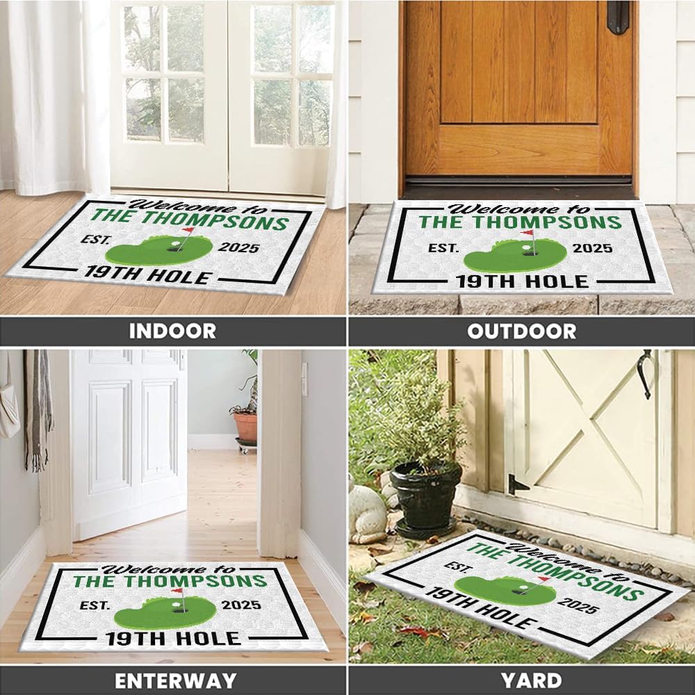Personalized Golf Doormat with Custom Family Name & Year – Non-Slip 19th Hole Welcome Mat for Outdoor Entrance – Funny Golf Lover Gift – Clubhouse Decor for Patio, Garage, Man Cave or Front Door