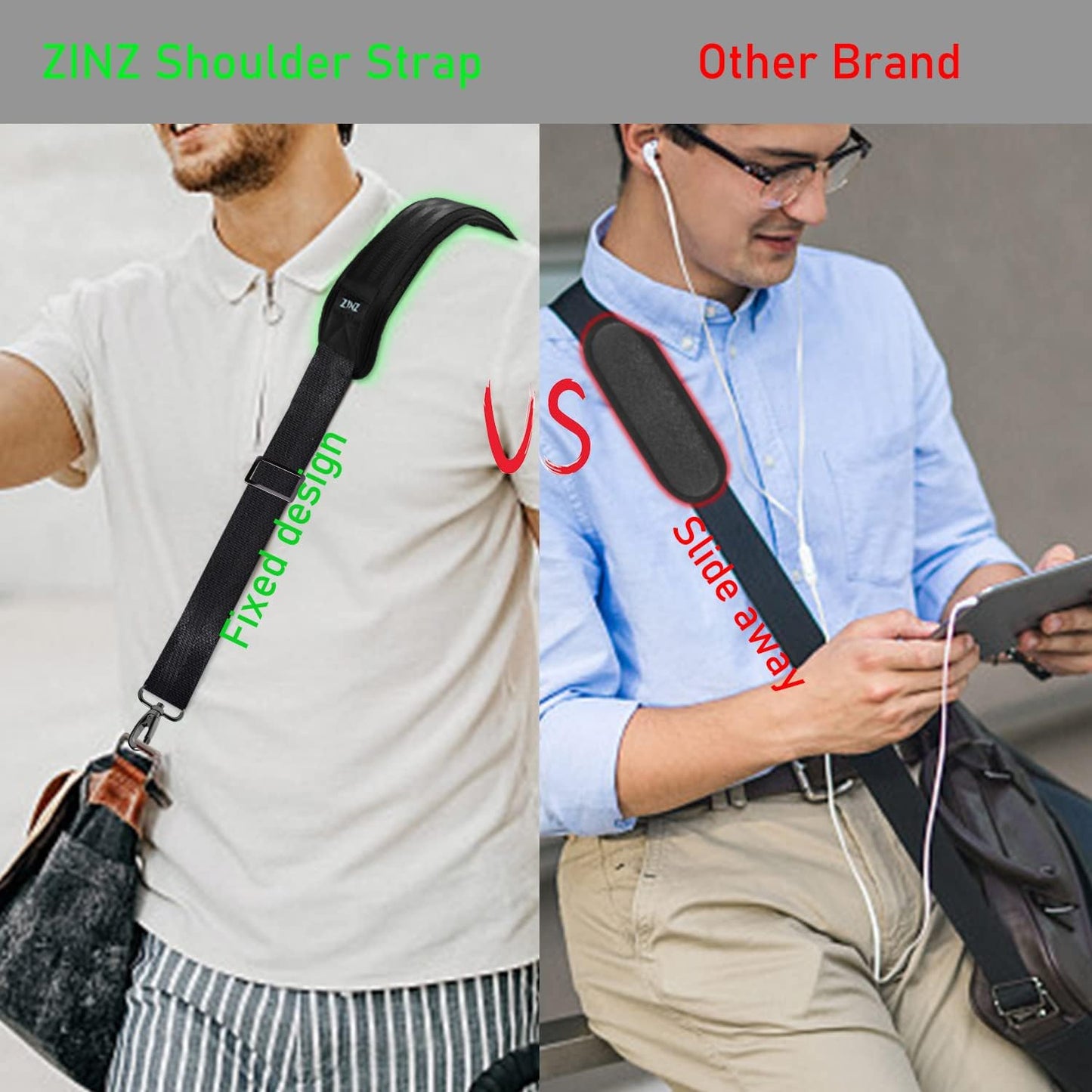 ZINZ 77 Inch Shoulder Strap Univesal Bag Strap with Fixed Pad Ultra Thick Plus Long & Breathable Cushion, Replacement Strap for Bags,Black