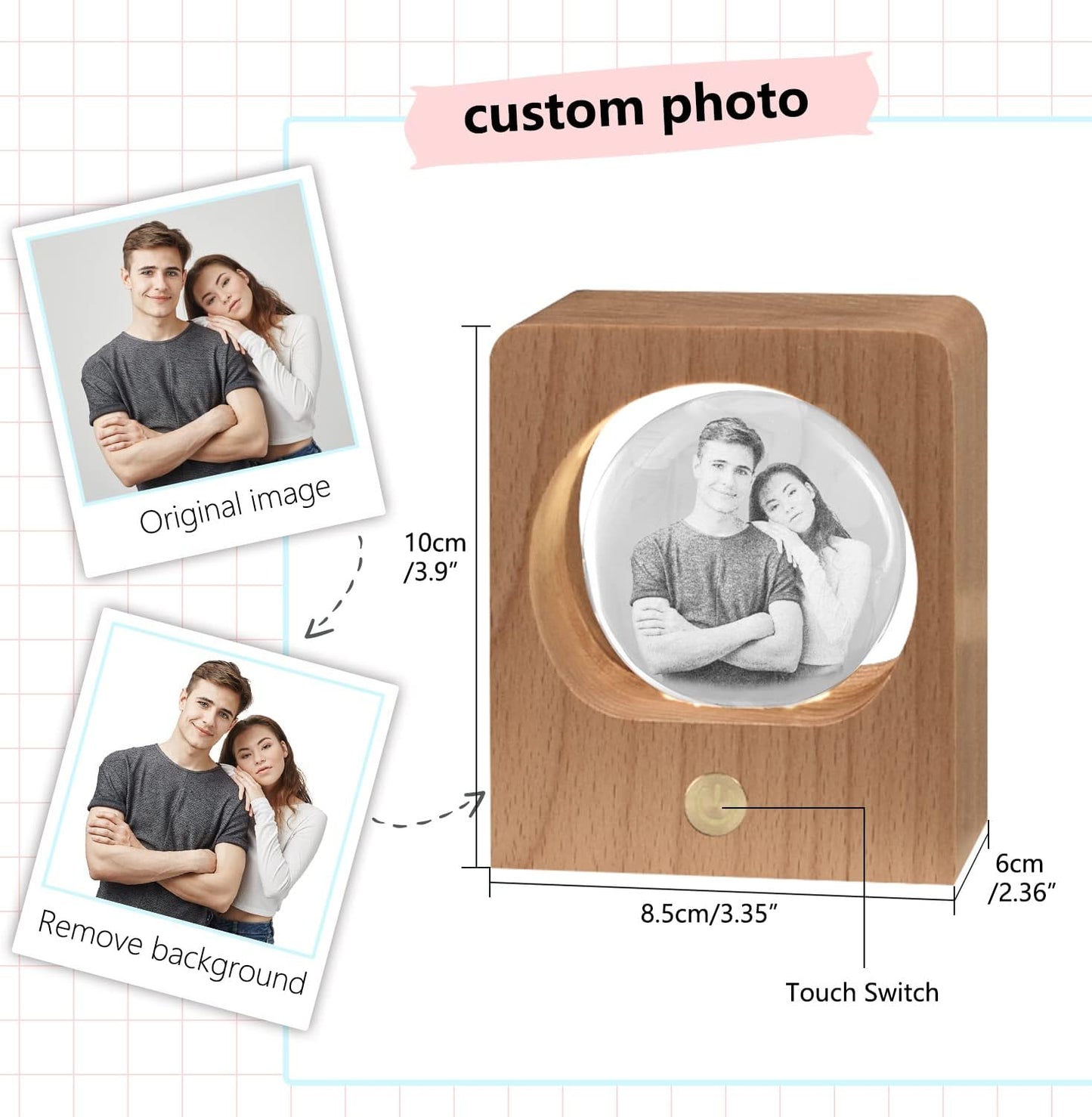 3D Crystal Ball Photo, Engraving Personalized Gift with Your Own Photo, Unique Child & Marriage Gift, Memorial Present