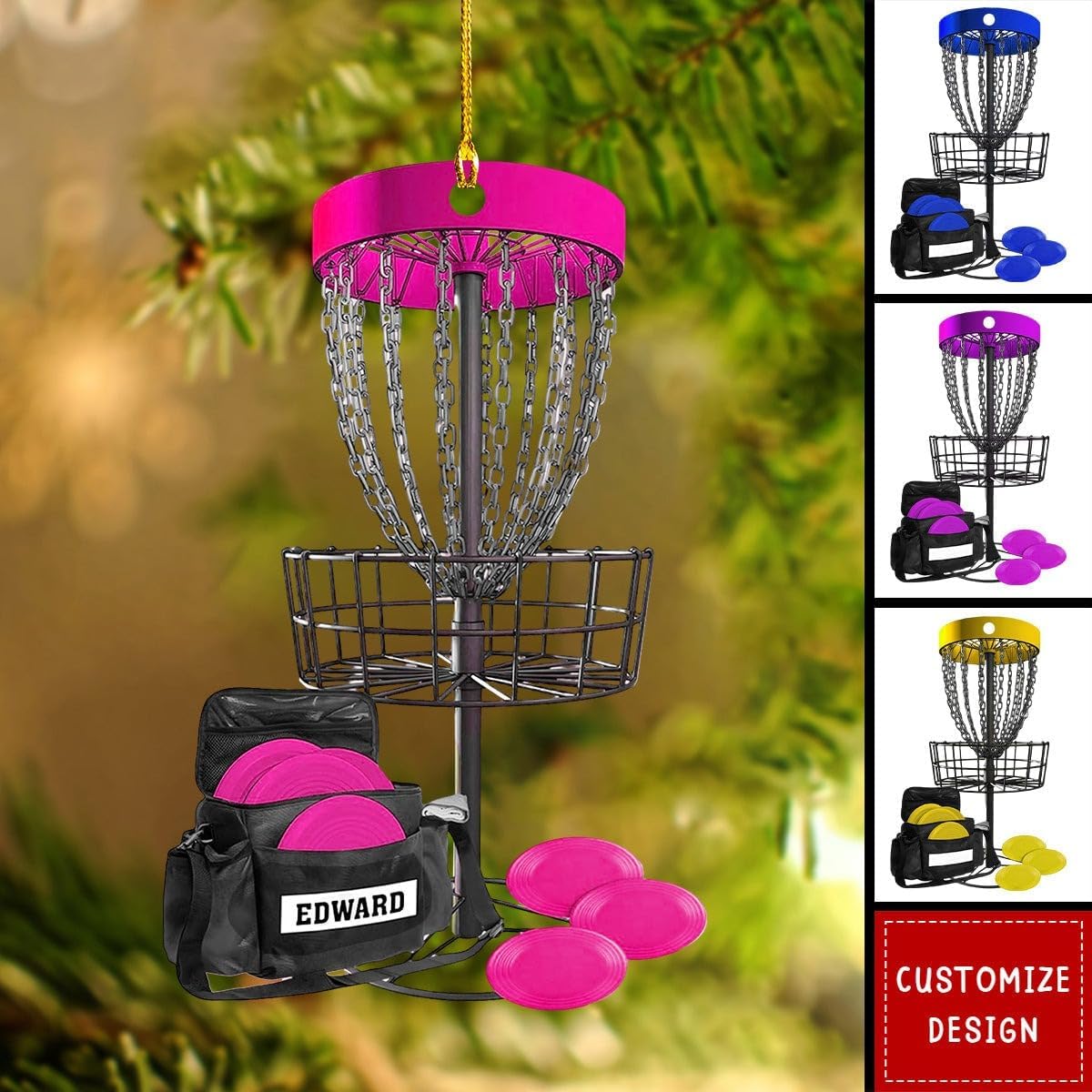 NAZENTI Personalized Disc Golf Christmas Ornament 2025, Custom Name Disc Golf Bag, Customization Golf Bag and Irons Decoration for Xmas Tree, Golfing Keepsake Gift for Golfer & Golf Player Lover
