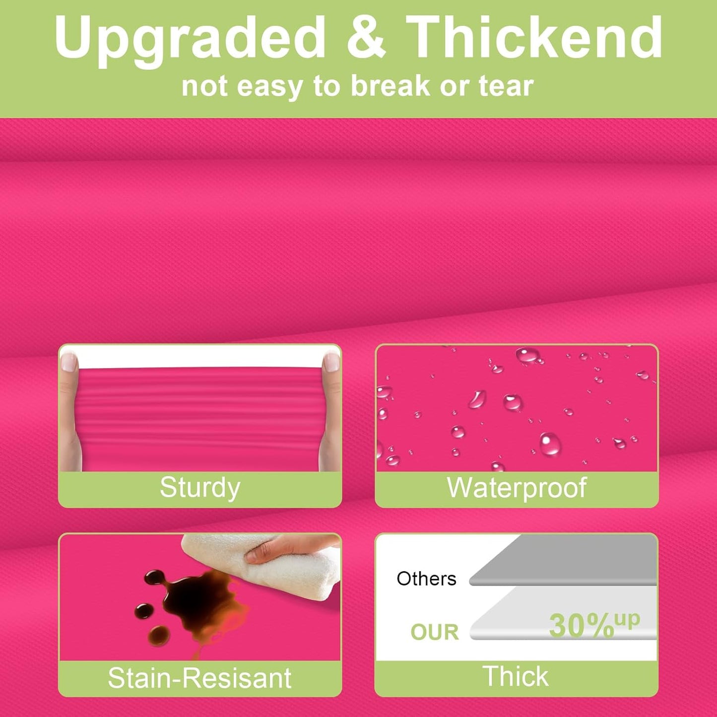 QIKSION Plastic Table Cloth Disposable 12 Pack, 54 x 108 Inch Tablecloths for Rectangle Tables, Hot Pink Plastic Table Cover