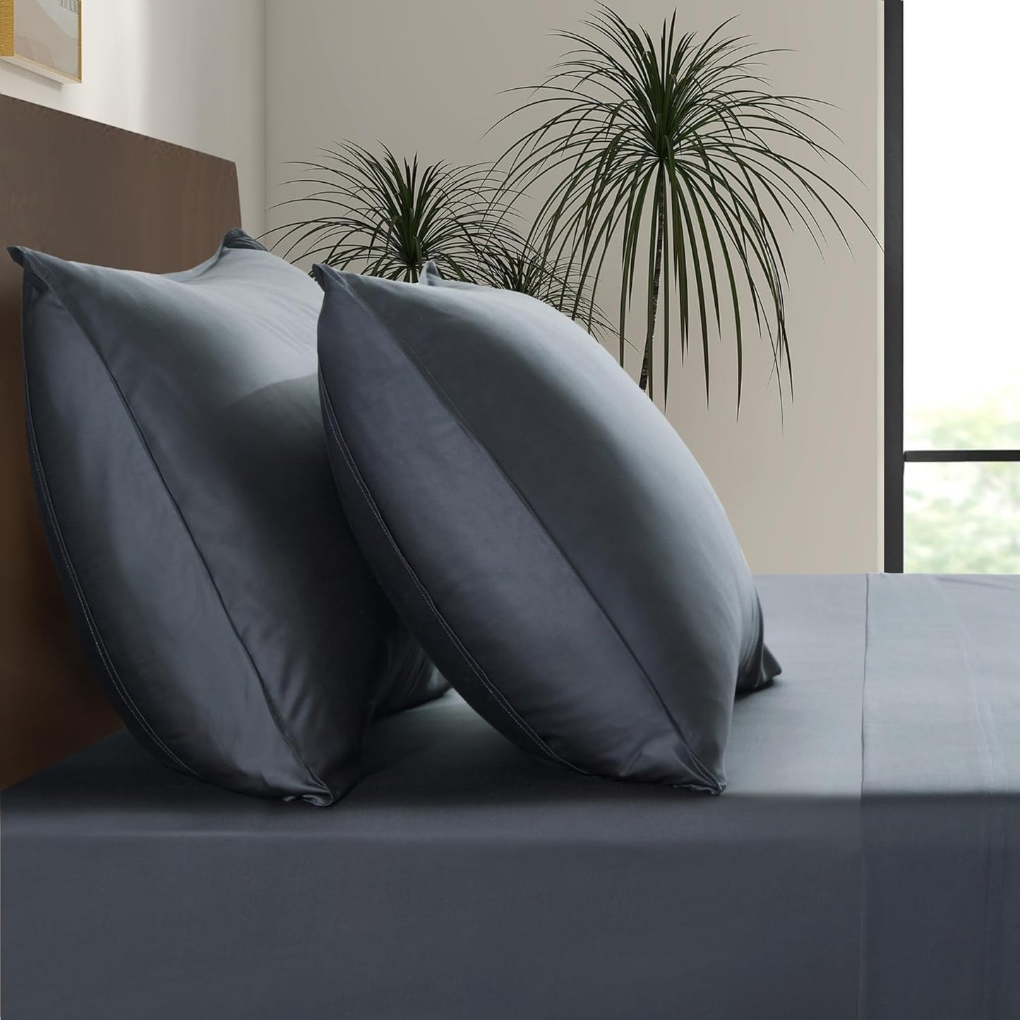 Luxury Bamboo Market | King Envelope Pillowcase Set | 100% Viscose Made from Bamboo | Organically Grown | Ultra Soft | Cooling | 2pcs [Charcoal Grey]