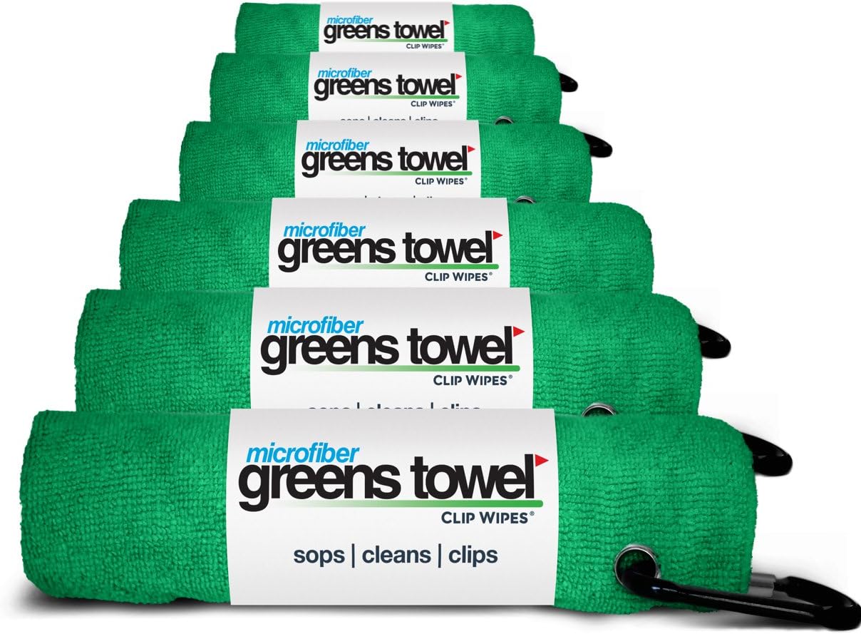 6 Pack Green Golf Towels with Clip for Golf Bags, Plush Microfiber nap Fabric, 16x16, The Original Value Pack (Shamrock Green)