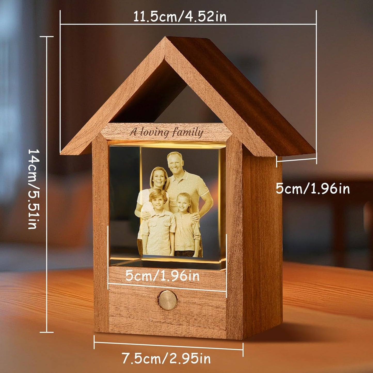 Custom 3D Crystal Photo Night Light – Personalized Glass Photo Ball with Customized 3D Picture Engraving, LED Light Wood Base, Unique Custom Gifts for Family, Pets, Birthday，Valentine's Day (Style 4)