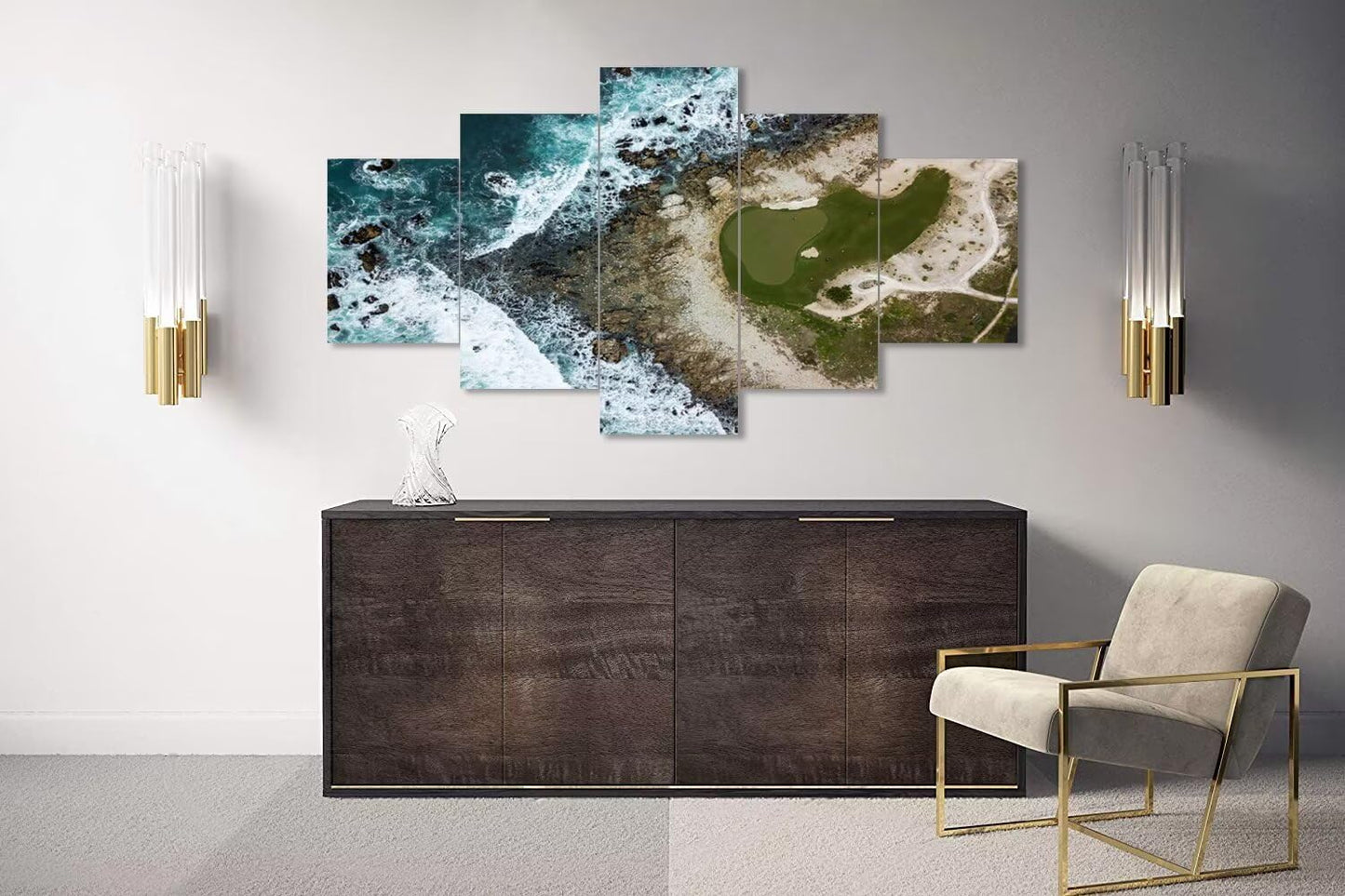 Pebble Beach Golf Course Wall Art for Living Room Bedroom Bathroom Home Decorations USA California Coast Pebble Beach Posters Framed Artwork Canvas Prints Ready to Hang(60''W x 32''H)