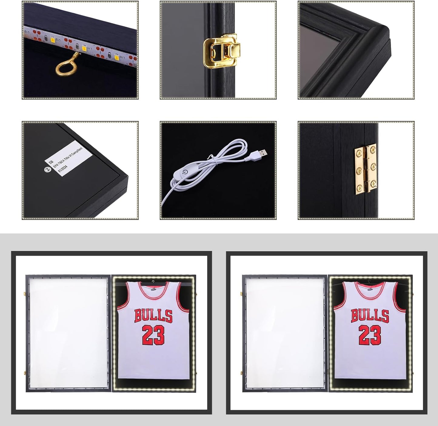 Nice C Jersey Frame Display Case with Lights, LED, UV Protection, Valet Pinboard, Acrylic, Basketball