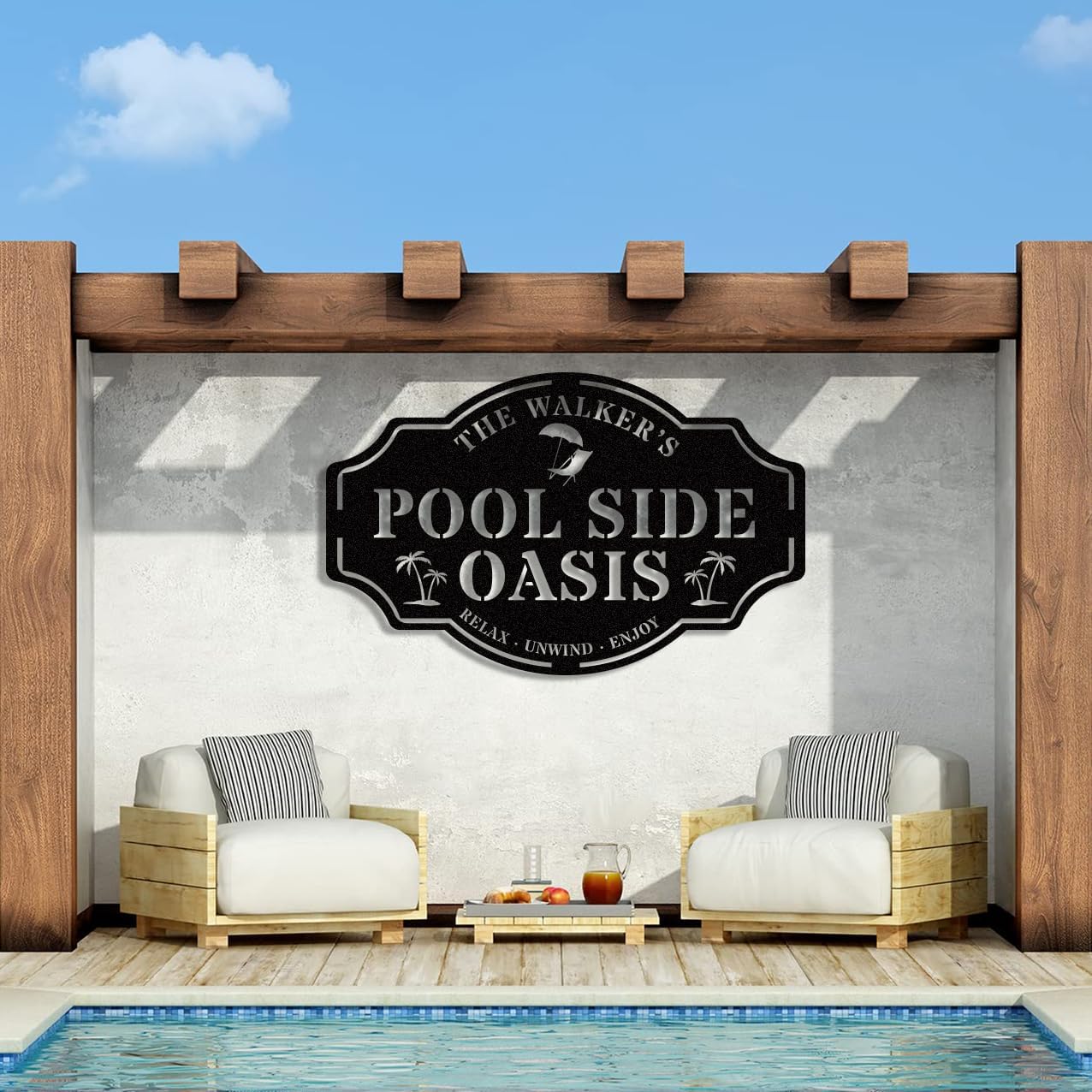 Personalized Swimming Pool Metal Sign, Custom Family Poolside Oasis Sign, Custom Pool Sign, Patio Decor, Backyard Decor