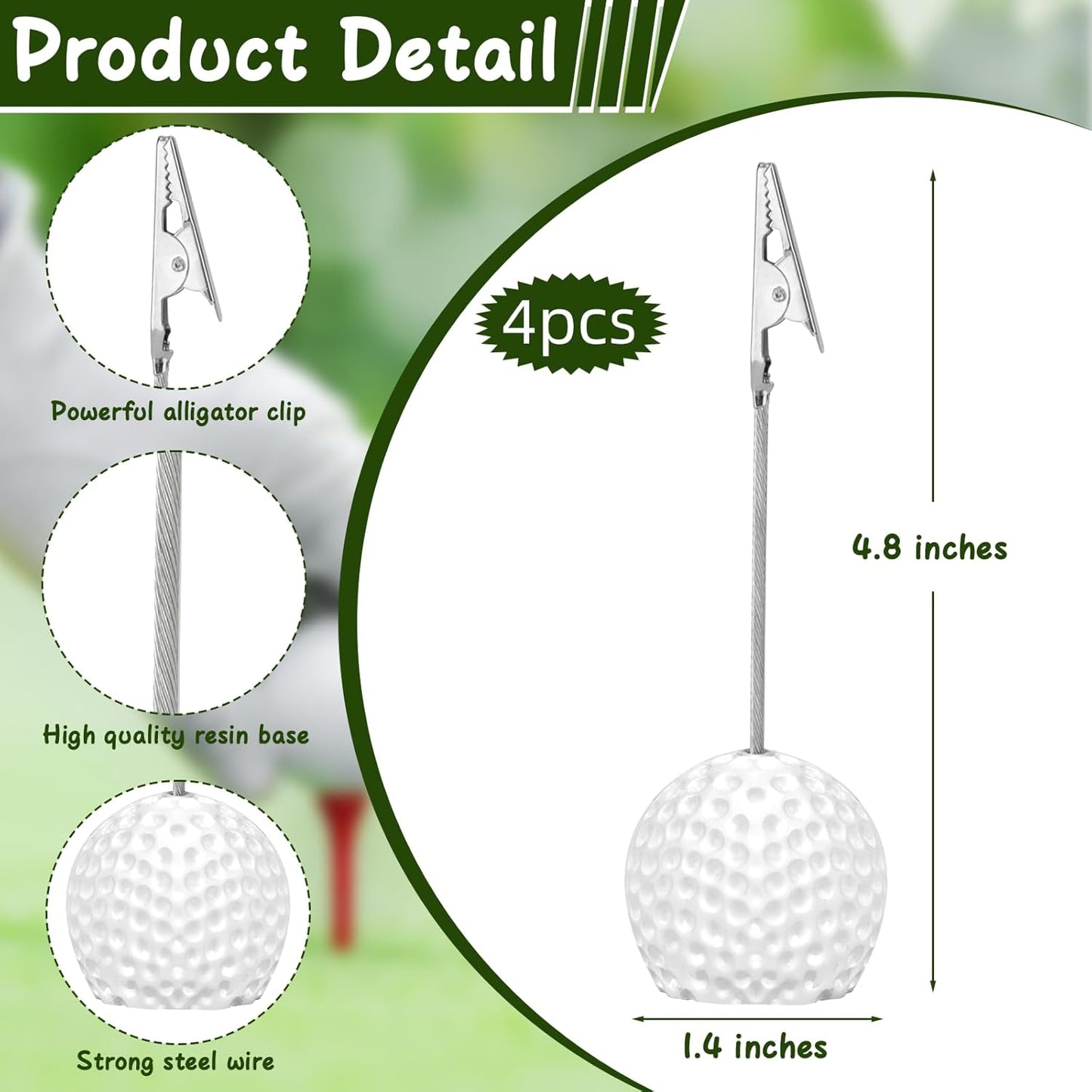 4 PCS Resin Golf Ball Base Alligator Clip Place Card Holder Golf Ball Shaped Table Number Holder Name Place Card Holder for Office Menu Events Wedding Party