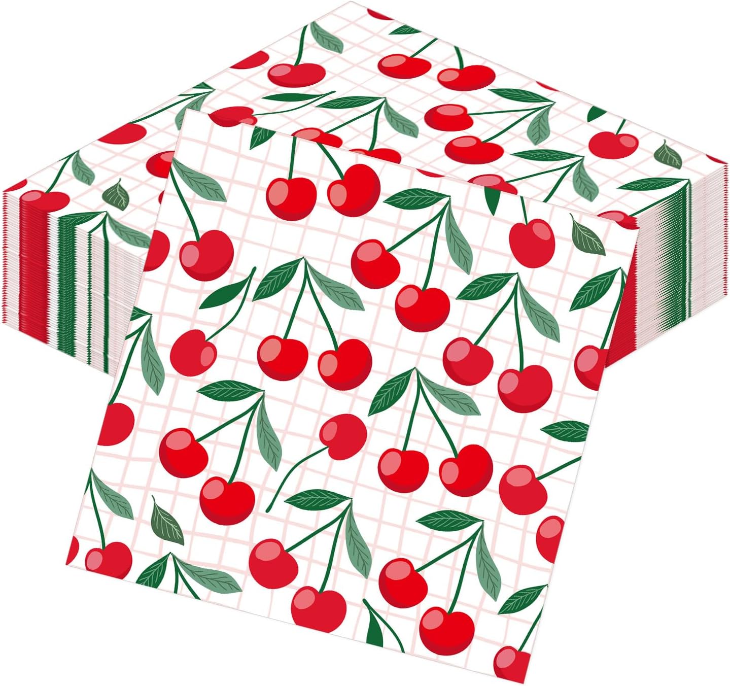 Cherry Party Napkins Decorations, 50PCS Cherry Themed Birthday Napkins Supplies, Disposable Coquete Decor for Wedding Baby Shower Party Table Size 6.5 Inch