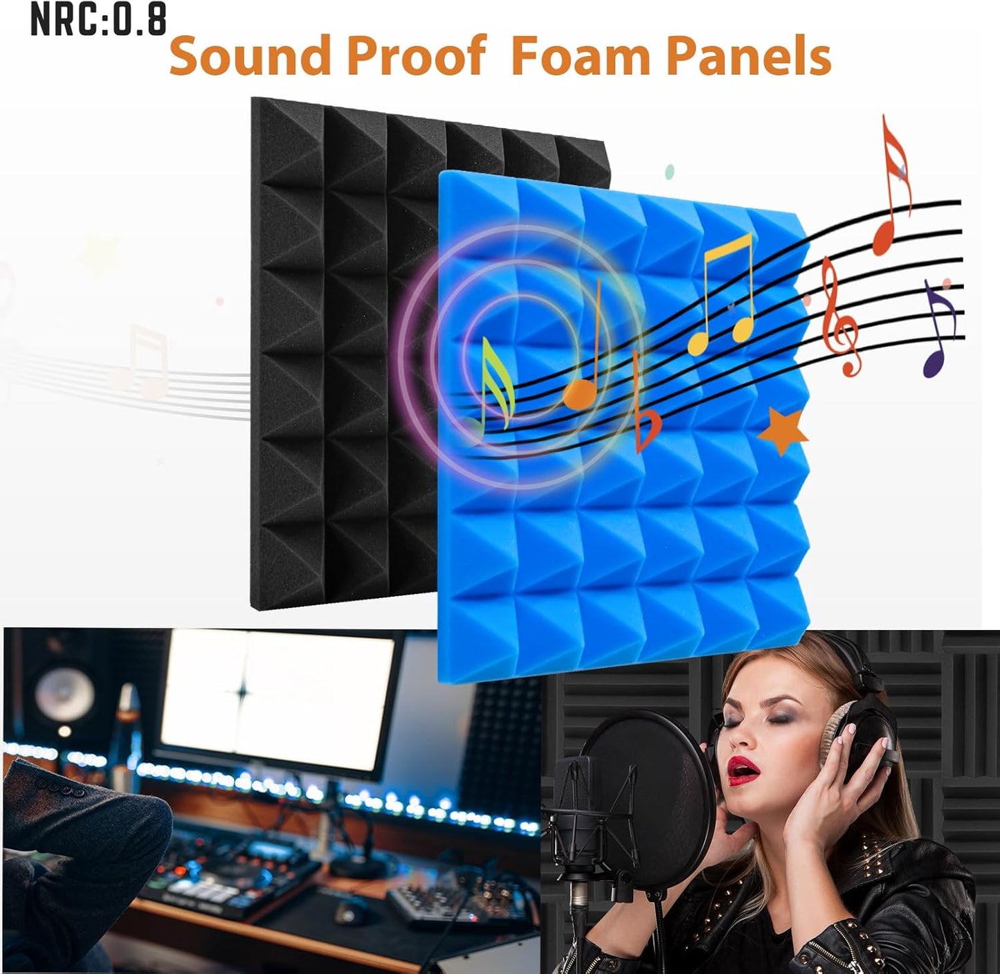 12 Pack Soundproof Wall Panels, Saiqiang Acoustic Foam 2" x 12"x 12" Sound Panels Acoustic Panels Sound Absorbing Black Sound Proof Panels for Walls Pyramid Soundproofing Studio Foam