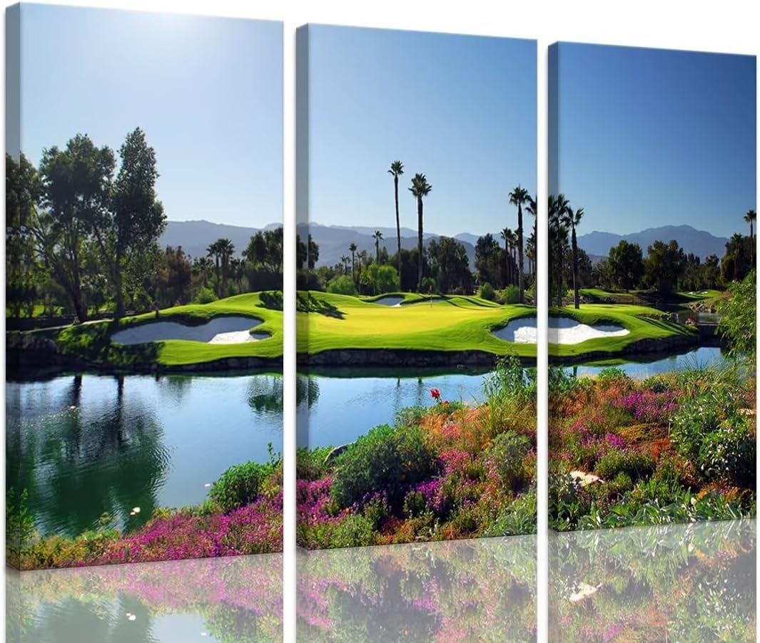 chenchenArt Indian Wells Golf Course Wall Art Pictures Golf Course Wall Decor for Living Room Bedroom Home Decoraitons Golf Artwork Canvas Prints Framed Ready to Hang(12''W x 24''H x3)