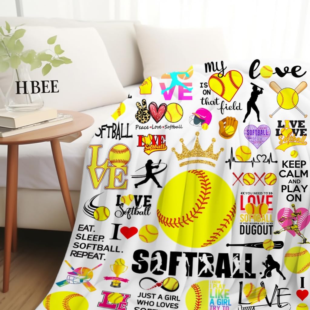 Softball Blanket Soft Cozy Flannel Softballs Throw Blankets Bedding Softball Lovers Merch Gifts for Boys Girls Women Adults Gifts 50"X40"