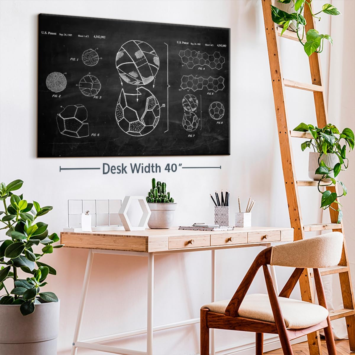 ElephantStock Soccer Ball BW Patent Canvas - 1 Panel Sports Patent Wall Art Decor - Sports Decorations for Boys Room - Wall Art and Office Decor - 48" X 32"