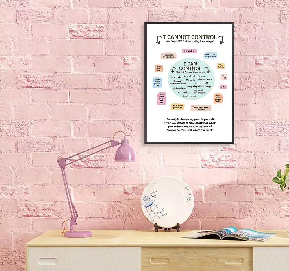 uoyien Growth Mindset Mental Health Posters I Cannot Control and I Can Control Positive Affirmations Charts Canvas Wall Art Kids Educational Prints For Calming Corner Decorations Framed 16x24in