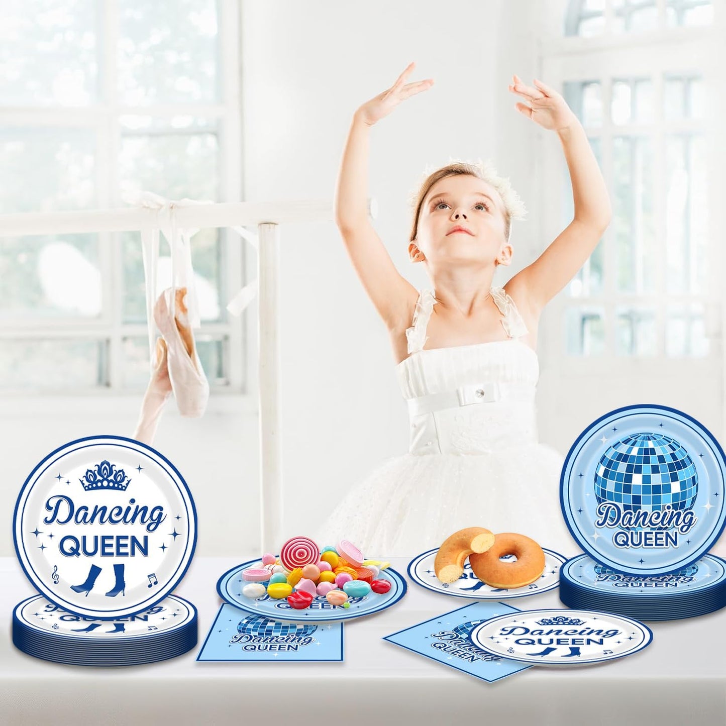Dancing Queen Party Decorations 48Pcs Retro 70s Tableware Set Disco Plates and Napkins Forks Supplies Serves 16 Blue Disco Ball Birthday Bachelorette Party Decorations