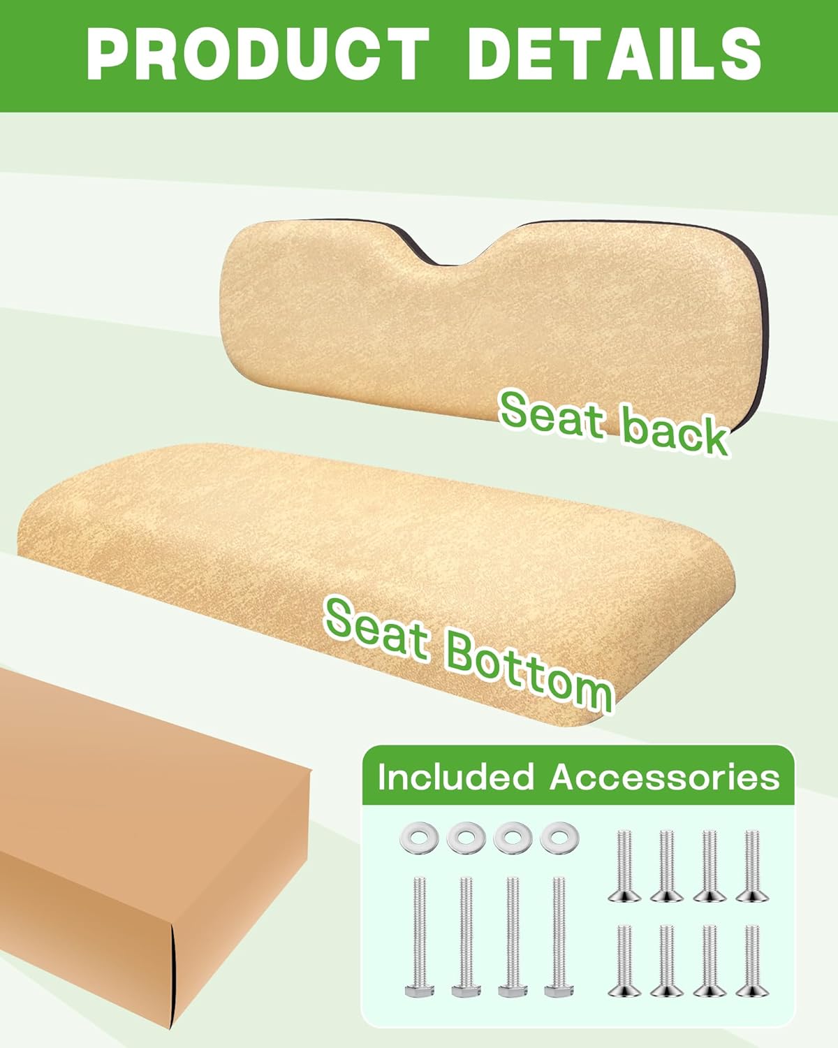 Universal Rear Replacement Cushions for Golf Cart Flip Rear Seat,Golf Cart Back Seat for EZGO TXT RXV ST for ST Sport for Valor Models for Club Car,Seat Bottom Cushion and Back Cushion Set