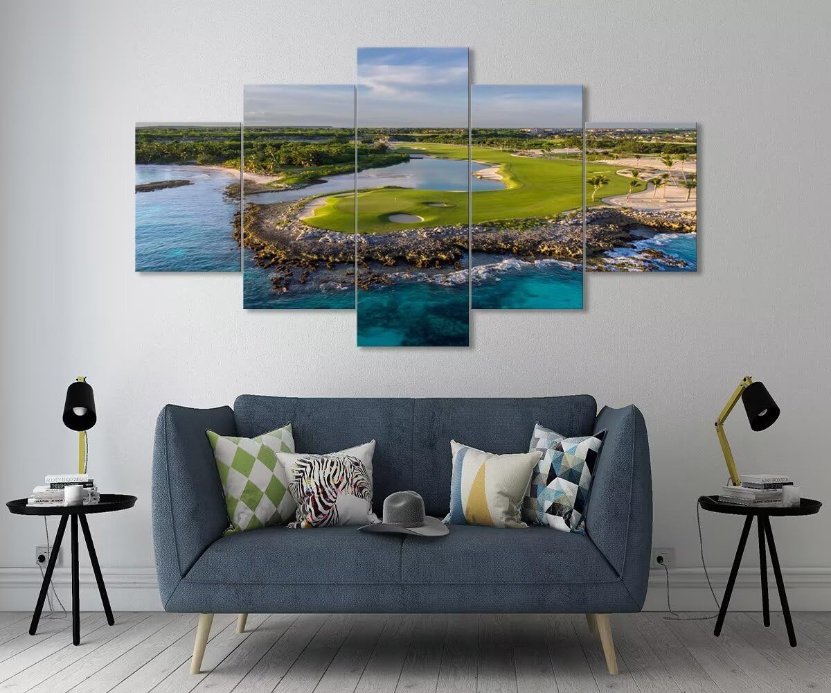 chenchenArt Punta Espada Golf Club Wall Art for Living Room Bedroom Bathroom Home Decorations Golf Course Pictures Posters Canvas Prints Modern Artwork Framed Ready to Hang(60''W x 32''H)