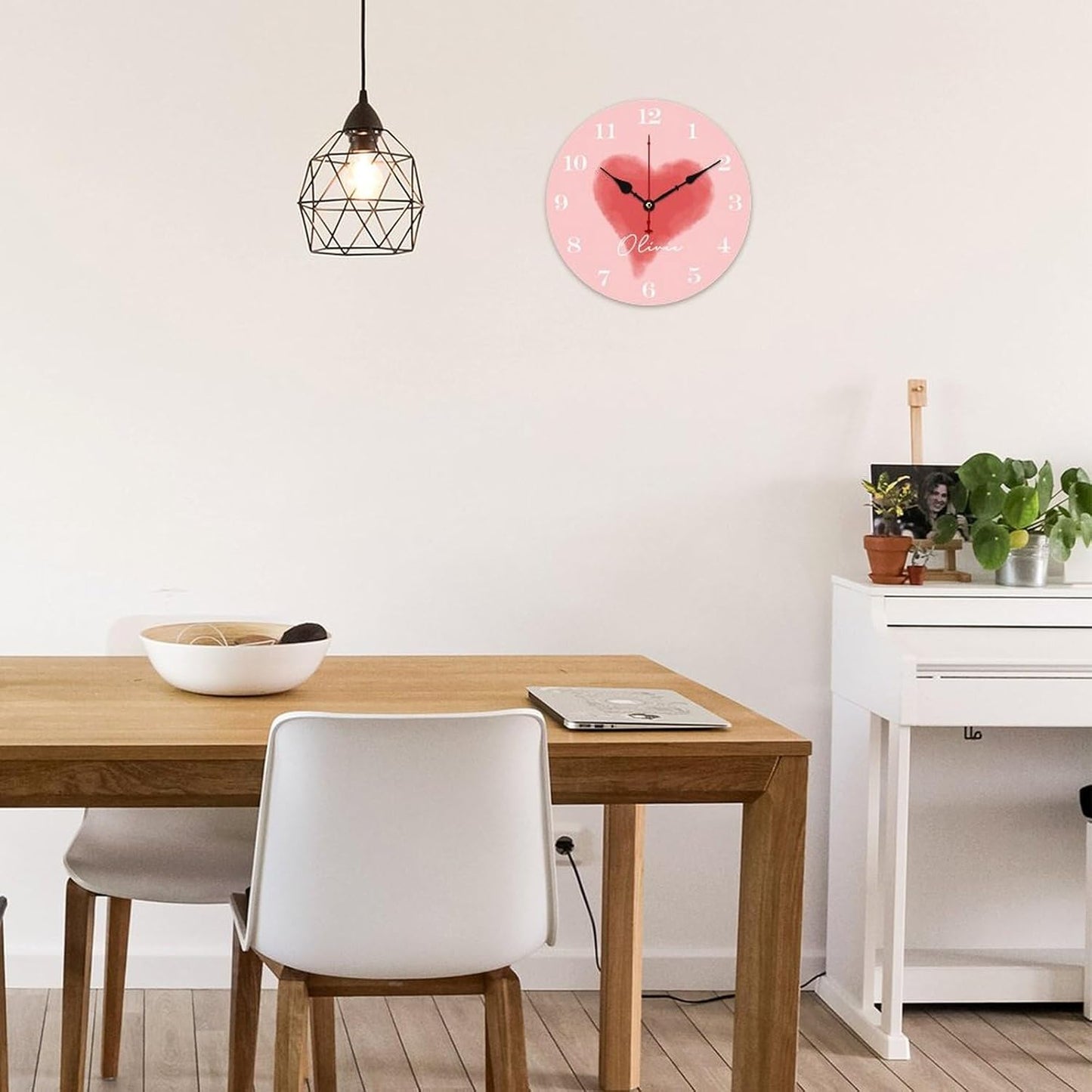 Red Heart Personalized Wall Clocks for Walls,Decorative Kids Wall Clocks Battery Operated 12 inch,Kids Girls Name Wood Wall Clock for Nursery Kids Bedrooms Boys Girls Playroom Decor,Custom Kids Gifts
