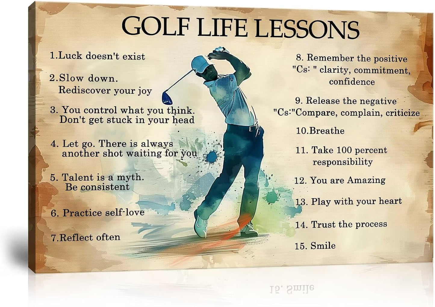 Vintage Golf Wall Art Framed Life Lessons Inspirational Quote Poster Golf Pictures Motivational Painting Artwork for Living Room Office Club Home Decorations Ready to Hang (24 x 36 inch)