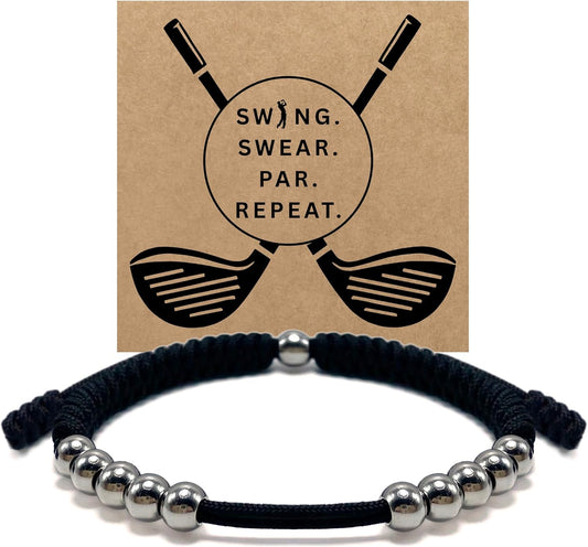 LAMIBEE Premium Golf Stainless Steel 10 Bead Score Counter Bracelet, Golf Stroke Count Bracelet, Resizable Easy Adjust Golf Round Scoring Tracker, Durable Stylish Golf Accessory