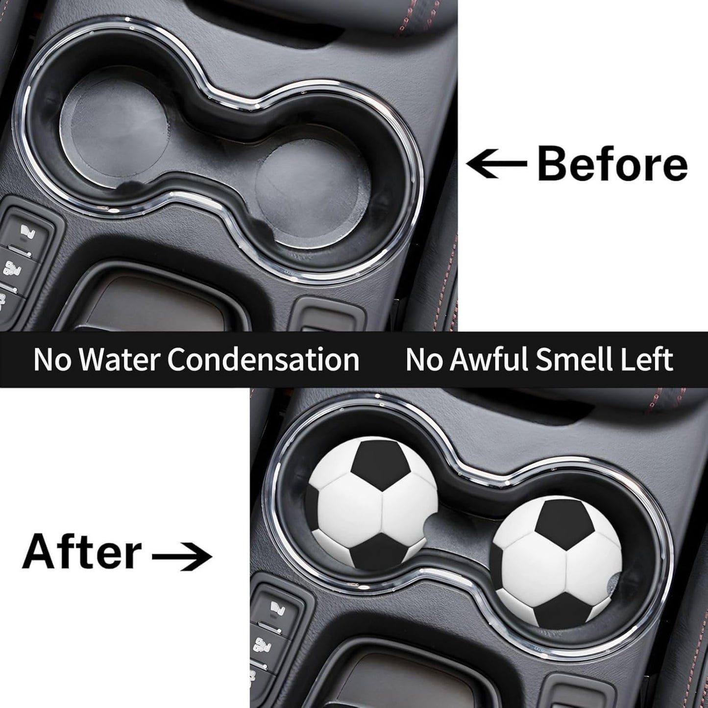 Car Cup Holder Coasters, Soccer Ball Car Coasters for Cup Holder Drinks, 2 Pack Ceramic Cute Auto Interior Accessories for Women Men