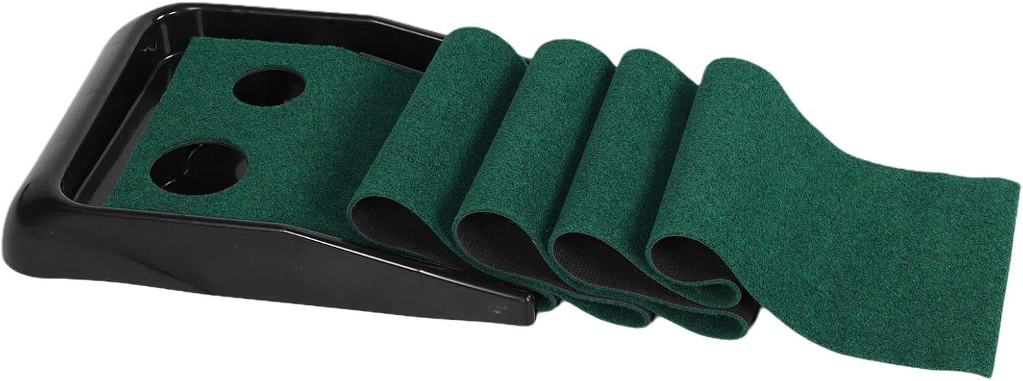 Golf Putting Trainer Mat Foldable Indoor Outdoor Practice Green Fairway Pad with Automatic Ball Return Slope for Home Office Balcony Grass 2.5M Length Flocking Blanket Material