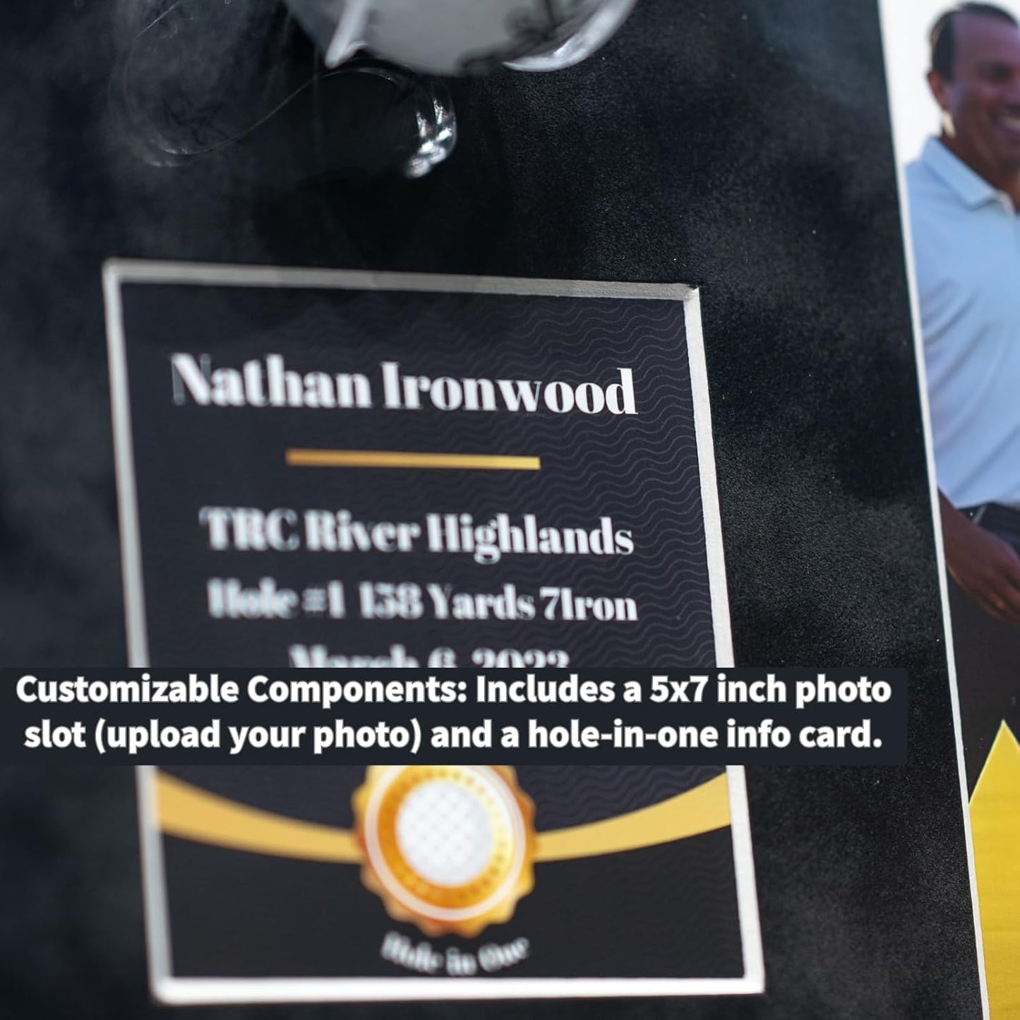 One-Shot Victory Golf Ball Display Frame – Acrylic Case with External Ball Mount, Custom Photo & Nameplate, Black Suede Mat, Elegant Golf Keepsake Gift