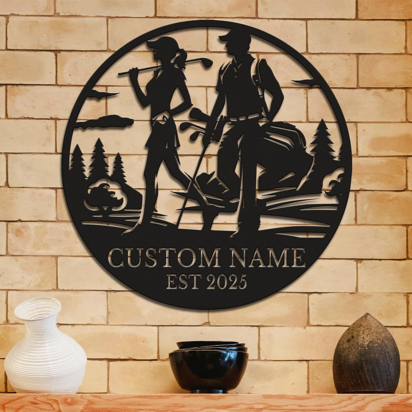 Personalized Custom Crossed Golf Metal Wall Art,Personalized Golfer Name Sign Decoration For Room,Hole Golf Club Decoration (Style-6)