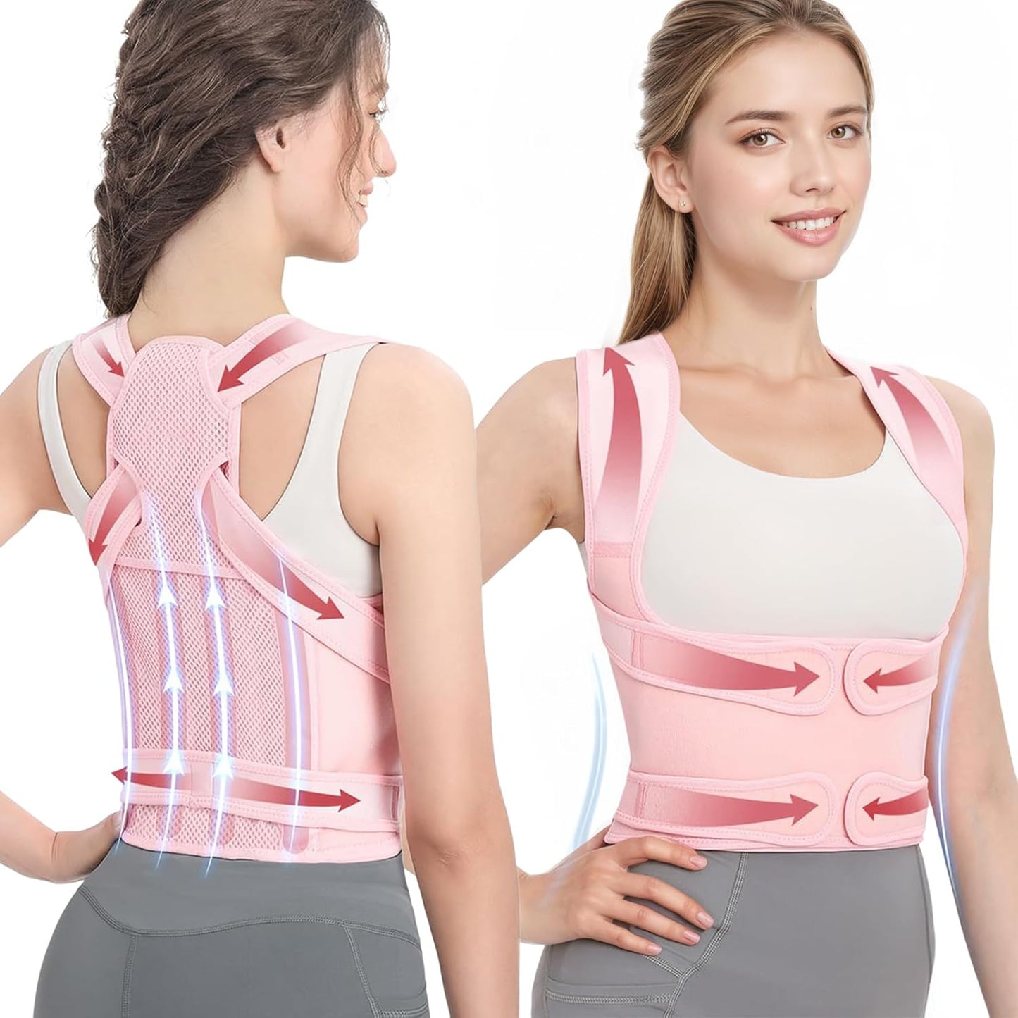 Posture Corrector for Women & Men – Adjustable Back Brace with Full Back Support, Shoulder Straightener for Spine Alignment, Scoliosis, Hunchback & Back Pain Relief (Pink,Large)