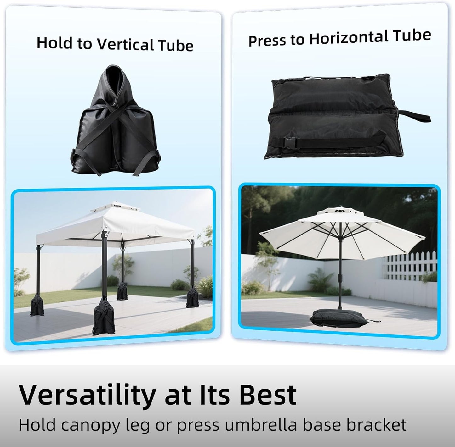 Set of 4 Sand Bags(160lbs) with 1680D Heavy Duty Fabric and Double Sewing Line and Zipper Perfect for Outdoor Gazebo Canopy Leg Umbrella Tent Carport Weights (Black)