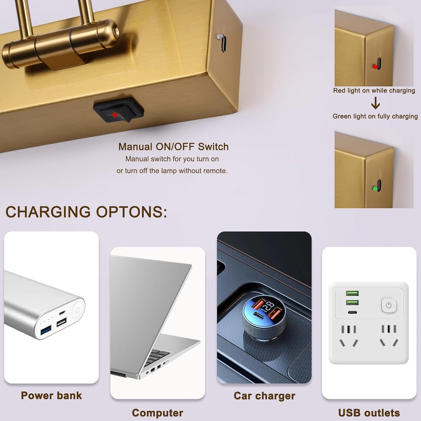 Picture Light Battery Operated with Remote LED Dimmable Picture Light for Paintings, Brass Rechargeable 24 inch Battery Operated Wall Sconce for Art Lighting Gallery Portrait Artwork