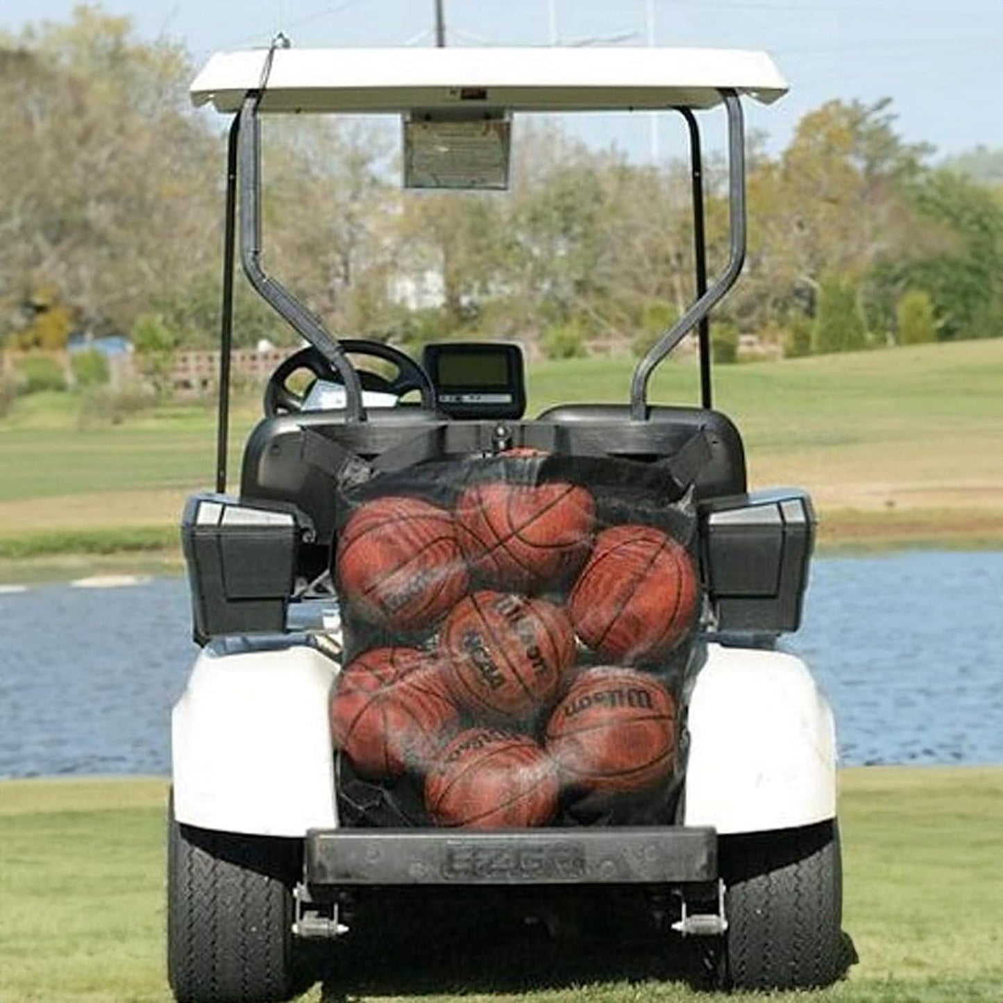 Club Clean Universal Cart Bag – Golf Cart Grocery Bag & Storage Carrier – Fits 2 & 4 Seat Golf Carts – Mesh Bag for EZGO, Yamaha, Club Car – Grocery, Beach, Chair & Supply Buggie Bag Attachment Black