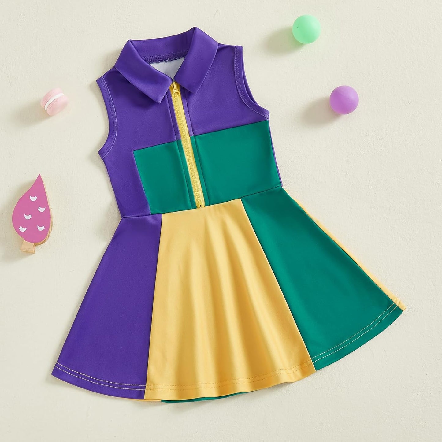 Little Girls Mardi Gras Outfit Toddler Sleeveless A Line Sun Dress Kids Zipper Party Dresses Spring Summer Clothes