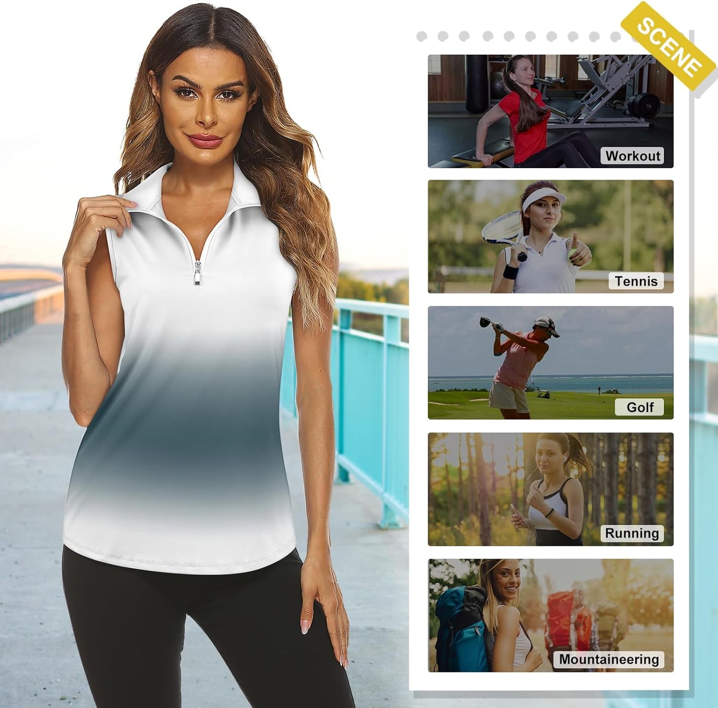 Koscacy Women's Sleeveless Golf Tennis Polo Shirts Zip Up Dry Fit Workout Tank Tops Athletic Shirt