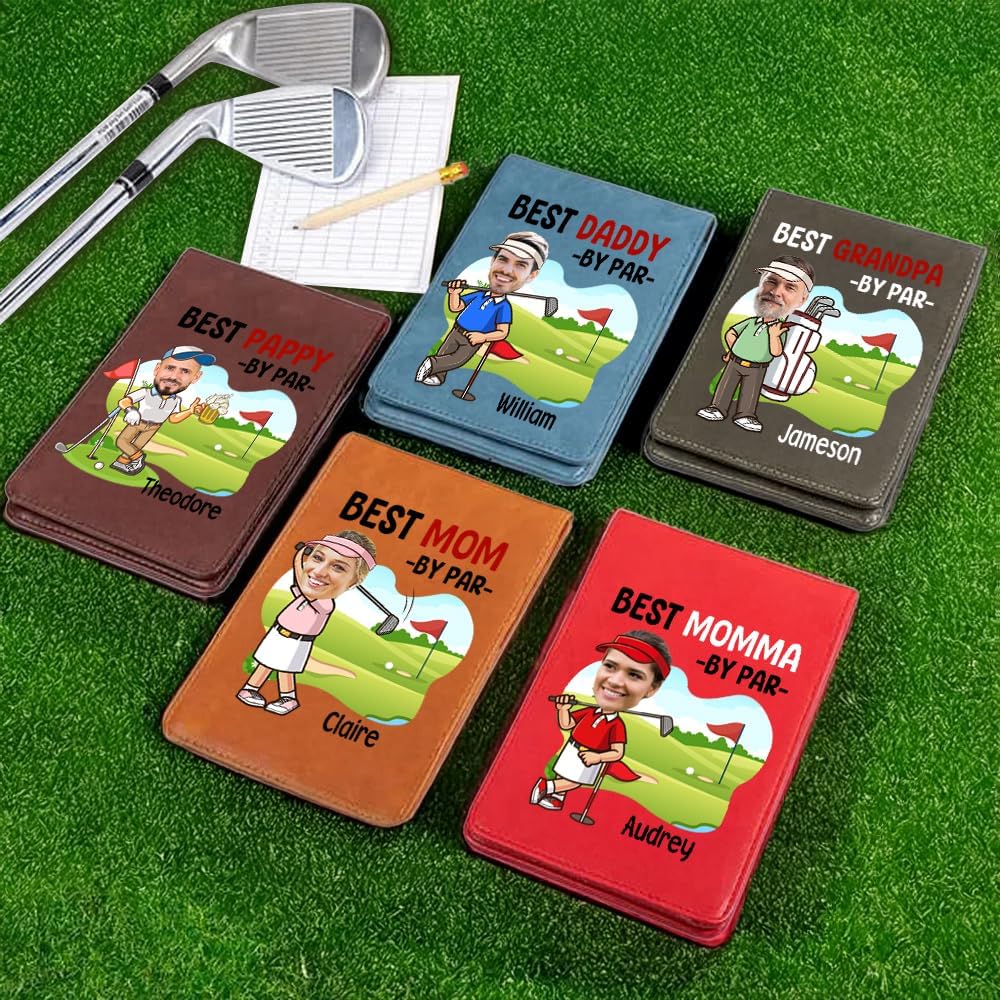 Personalized Leather Golf Scorecard Holder Customize Name Golf Yardage Book Cover Accessories Father Day Christmas Birthday Gifts for Men Women