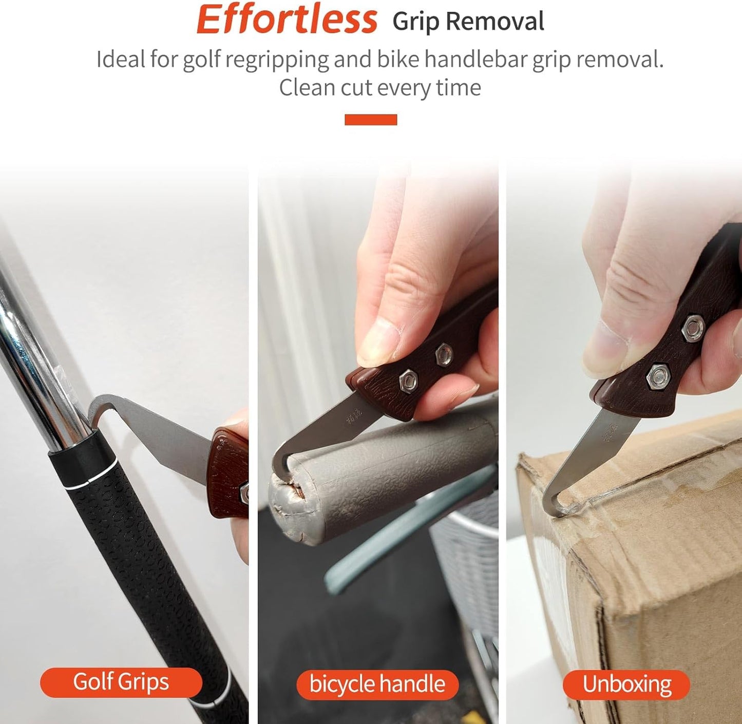 7pcs Club High-Carbon Steel Single-End Hook Knife Set with Wood-Grip Handle & Pre-Lubricated Blades - Golf Club/Bike Grip Removal Tool
