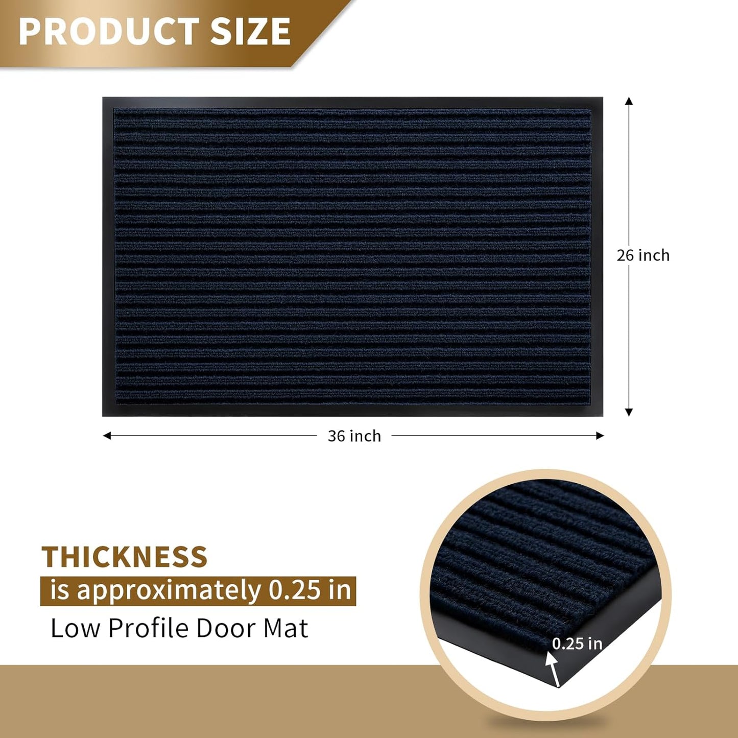 Yimobra Front Door Mat Outdoor Indoor Entrance, 100% Waterproof All-Season All Weather Doormat, Welcome Matt Outside Entry, Non Slip, Low Profile, Heavy Duty Patio Porch Floor Mats,36 x 24,Navy Blue