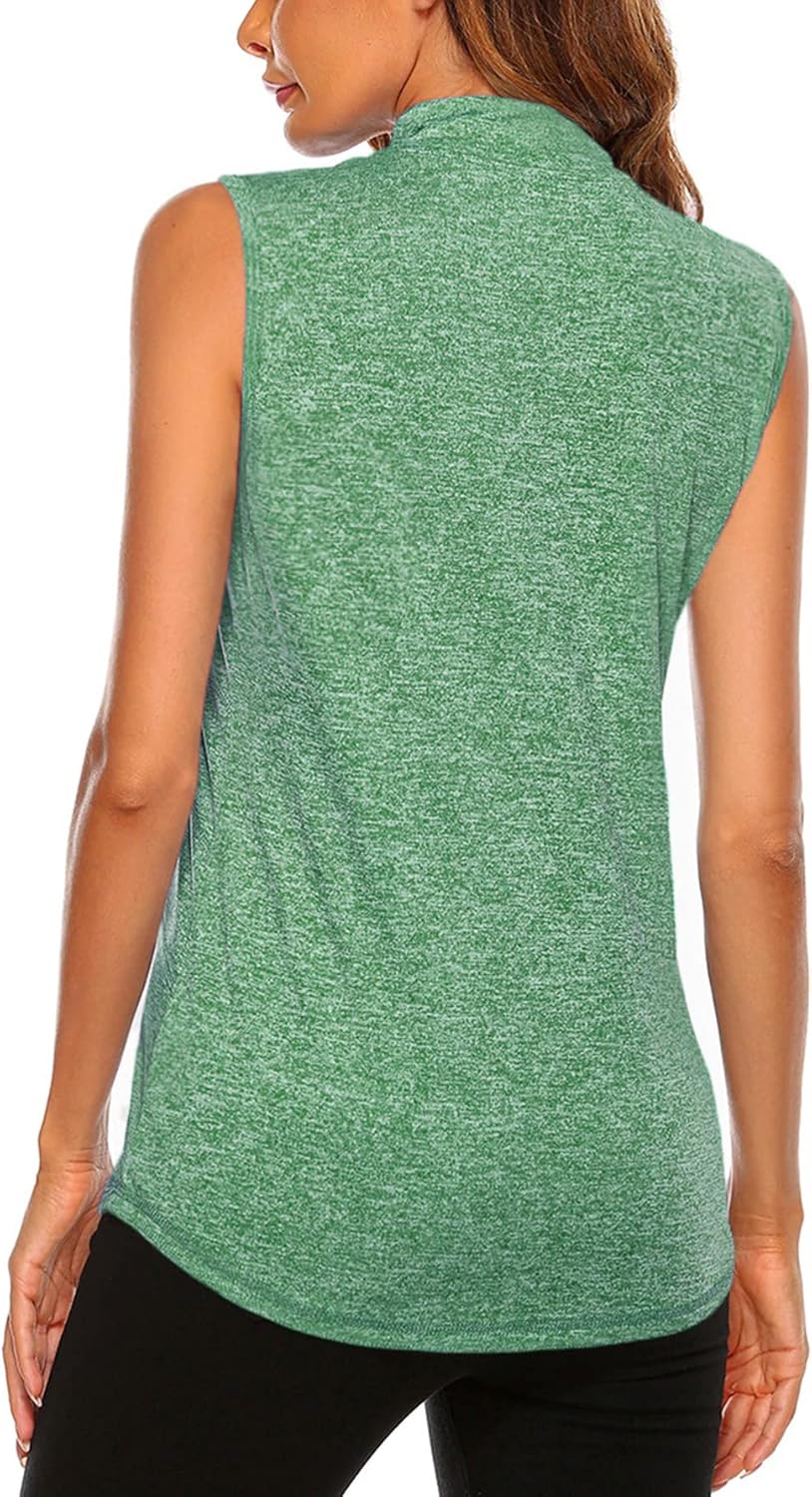 Koscacy Women's Sleeveless Golf Tennis Polo Shirts Zip Up Dry Fit Workout Tank Tops Athletic Shirt