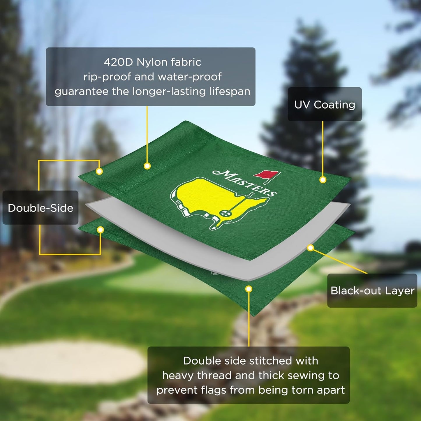 Themed Golf Flag Mini, 8x6 Inch, Double-Sided Silk-Screened, Fade-Resistant 420D Nylon, Ideal for Backyard Practice Putting Green