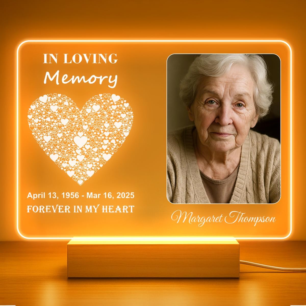 Personalized Memorial Picture Frame Night Light Lamp, Sympathy Gift for Loss of Loved One, in Memory of Dad, Mom, Husband, Sister, Friend, Funeral Mourning Ideas