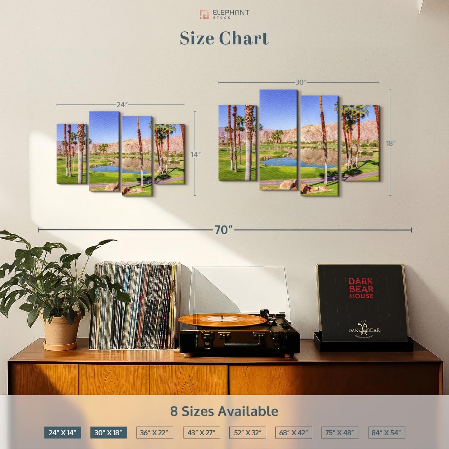 ElephantStock La Quinta Golf Course Wall Art - Horizontal Canvas - 4-Piece Living Room Wall Decor - Photography Sports Canvas Print - Beige and Brown Decor for Wall - 24" X 14"