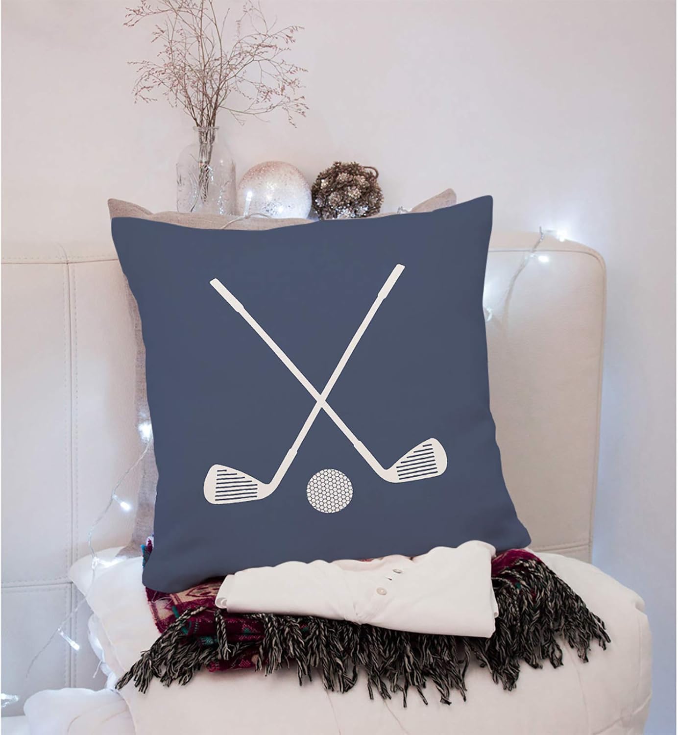Throw Pillow Covers Boys Golf Sports in Navy Blue and Room Cotton Linen Decorative Square Pillowcases Cushion Cover 18 X 18 Inch